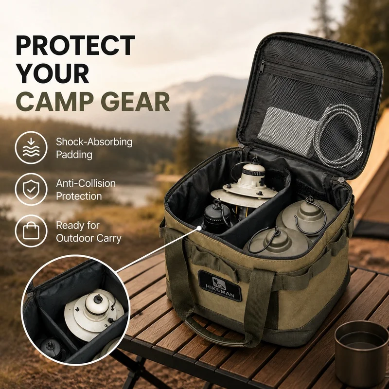 Hikeman 10L 캠핑 보관 가방 야외 조리기구 주최자 600D 옥스포드 천 냄비 가스 용기 차 세트 용 충격 방지 운반 케이스