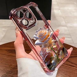 Vibrant Floral Plating Phone Case - Soft Anti - Fall Airbag Back Cover - iPhone 15 Plus (Pink)