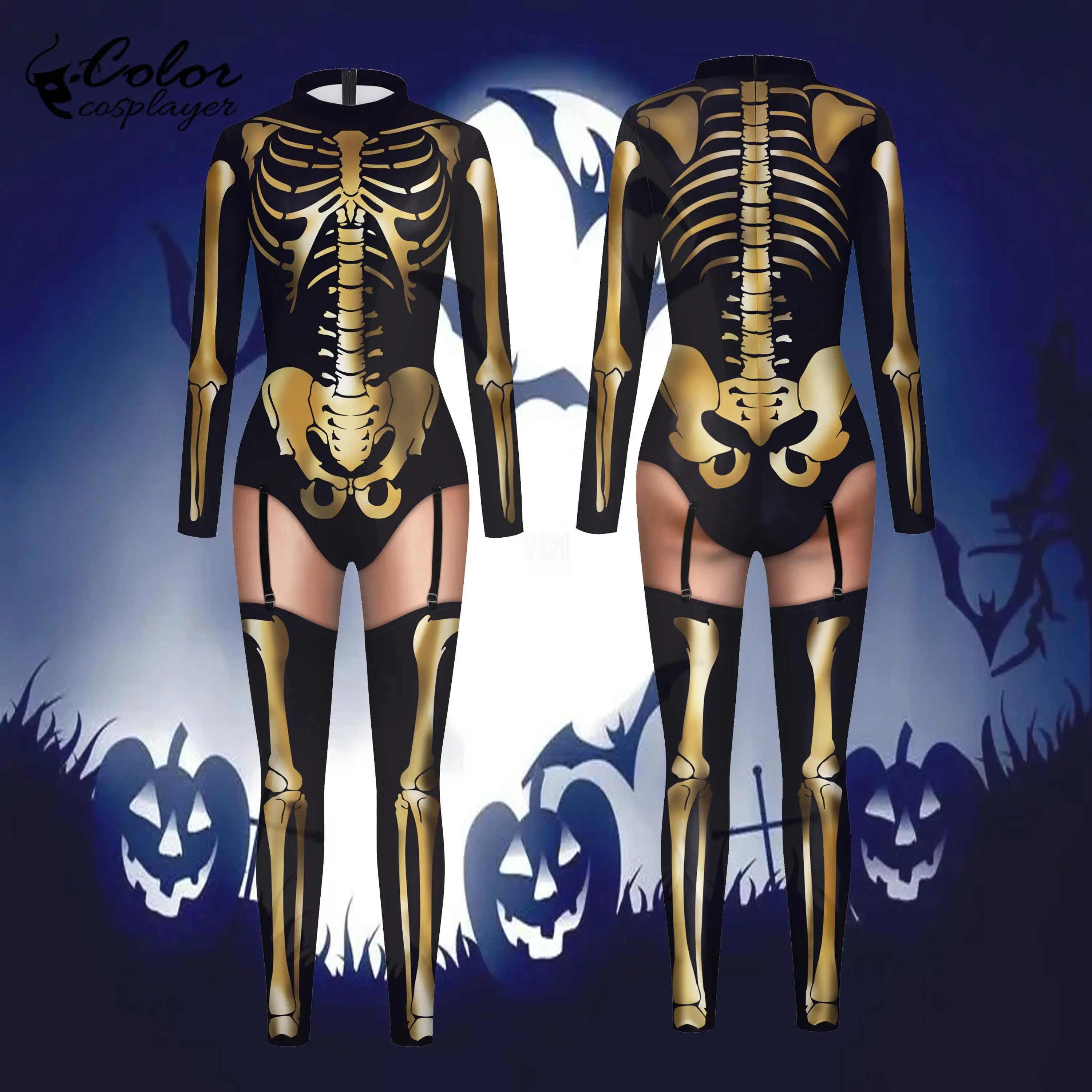 

Цветной косплейер Хэллоуин Zentai косплей 3D Печатный сексуальный женский костюм с длинным рукавом вечерние костюмы