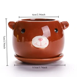 Succulent Cartoon Ceramic Flowerpot - Lightweight, Breathable, and Creative Design (Brown Bear)