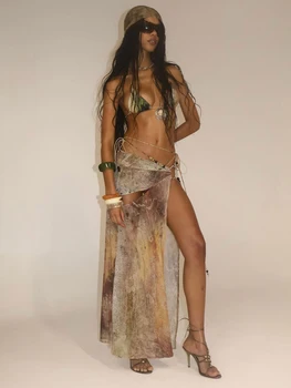 2025 New Sexy Print 3 Pcs Bikini With Skirt Print Halter Bikini Set Summer Women White Tube Top with Skirt Suit Female 1