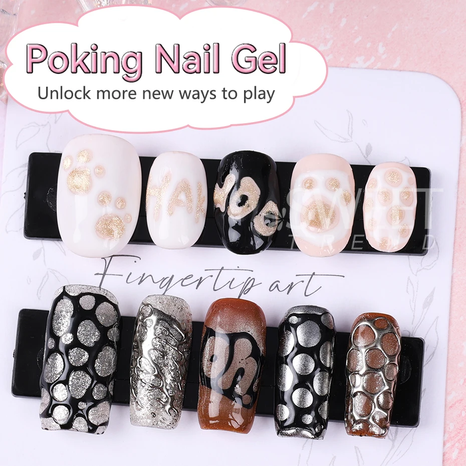 5ml Black White Red Lace Hole Poke Gel Nail Polish Wave Texture Painting Sculpting Soak Off UV Base Varnish DIY Manicure Decor