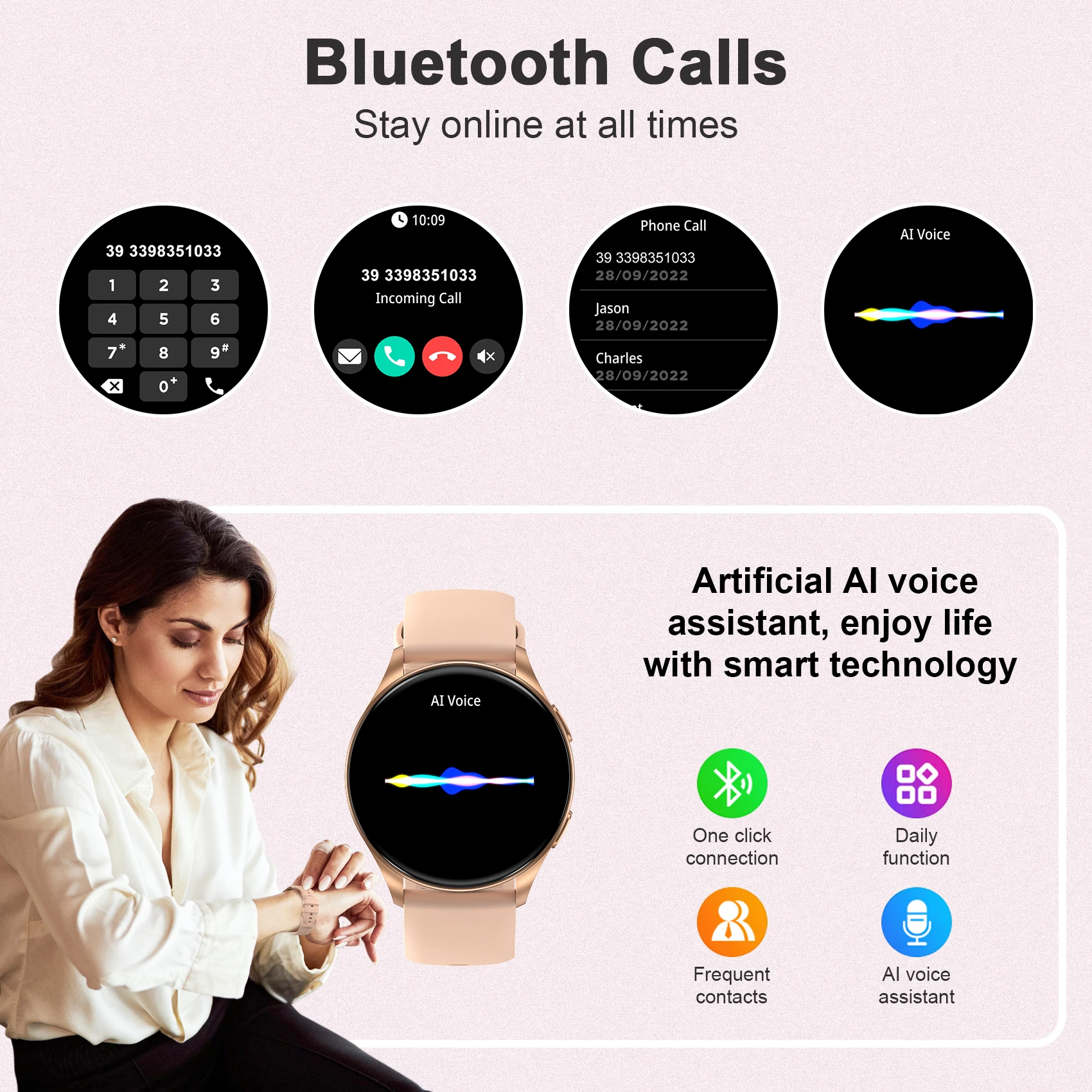 Blackview X20 Smart Watch Bluetooth Call Fitness Tracking Man Woman Watches with 100+ Sport Modes Waterproof Smartwatch