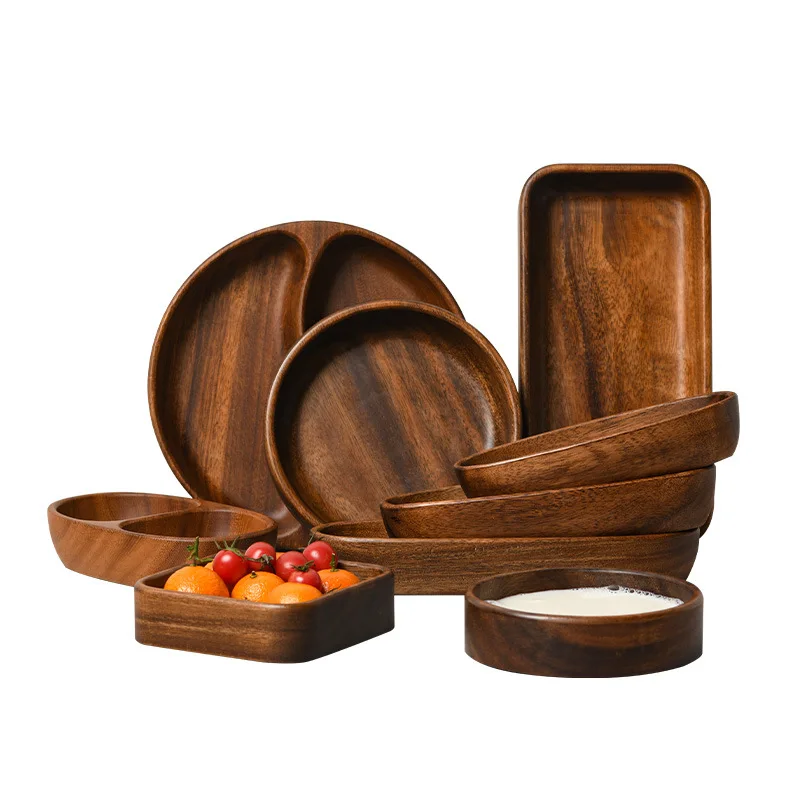 Fruit Plate Wooden Serving Tray Japanese Style Solid Wood Tray Boat-shaped Walnut Wood Salad Bowl Dessert Snacks Fruit Sushi Plates Hotel Restaurant Kitchen
