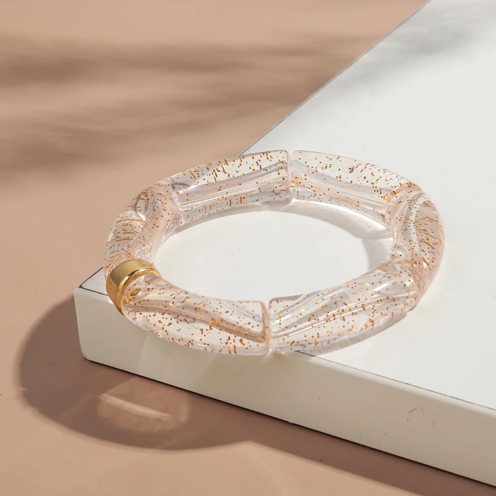 Bracciali Elastici A Tubo Di Bambù In Resina Colorata - Set Braccialetti Impilabili Amicizia Per Donna, Oro