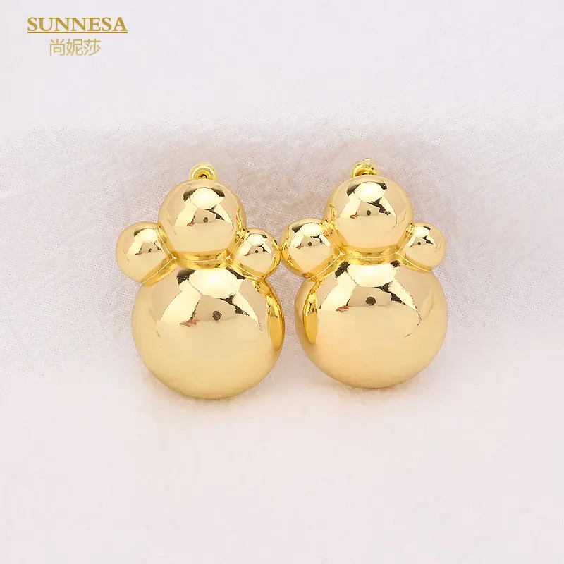 

SUNNESA Luxury High-Quality 18k Gold Plated Clip Earrings for Women Dubai Jewelry Fashion Irregular Round Earring