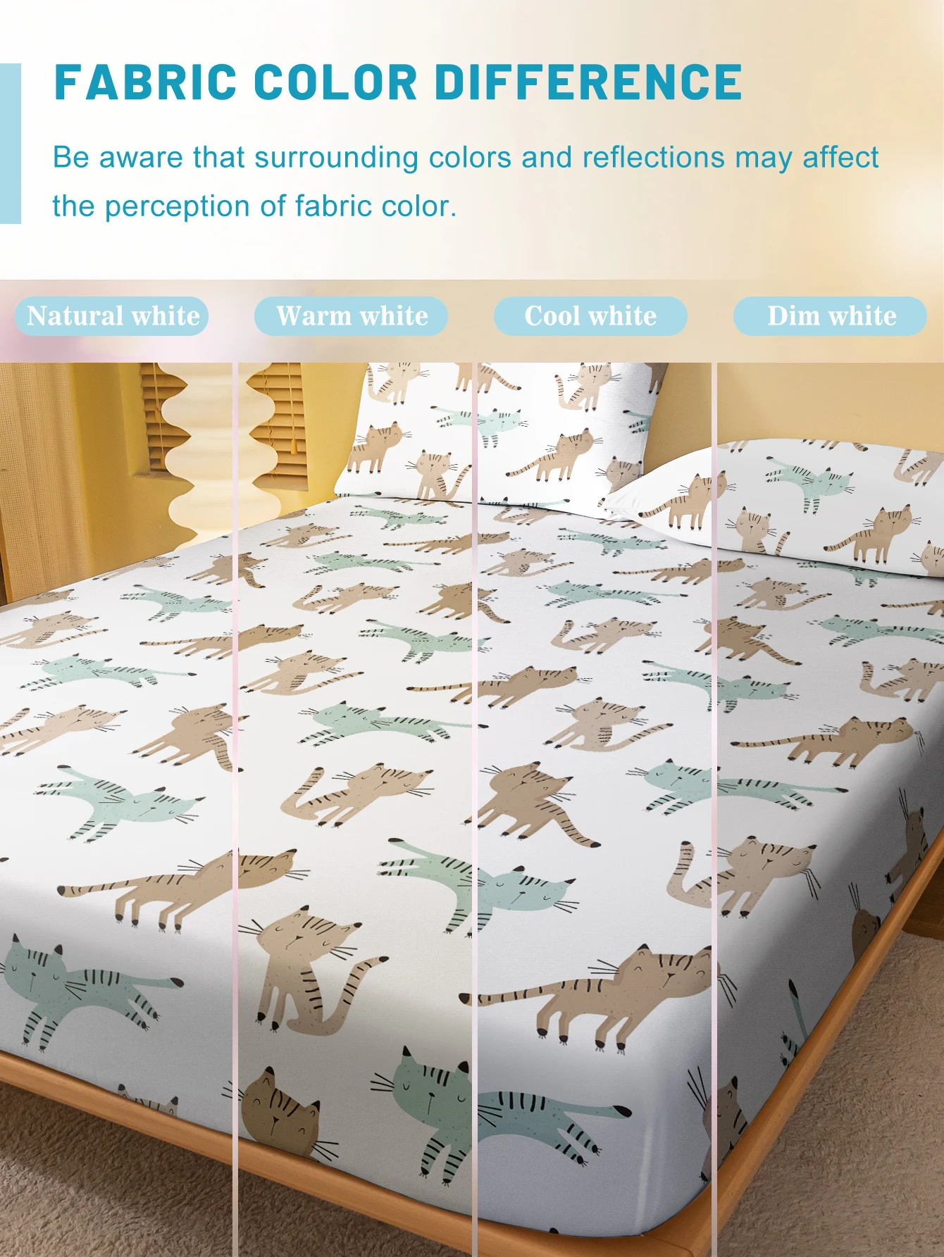 1 Cartoon Cute animal Cat Printed Matte Fitted Sheet, Bedroom Printed Bed Cover, Bedding (Excluding Pillowcases) 4