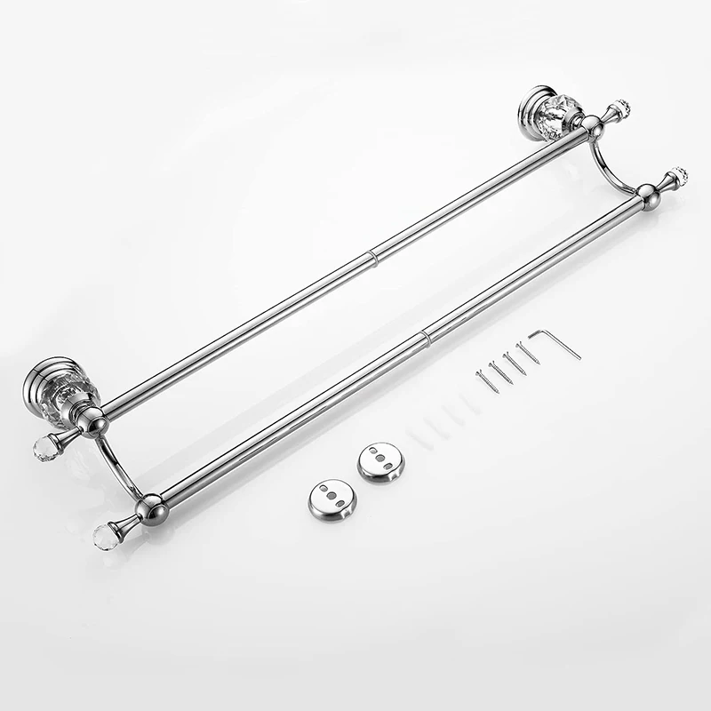 Crystal Chrome Towel Holder Double Adjustable Gold Towel Bar 13 to 25 Inch Rack Rail for Bathroom Wall Mounted EL85424D