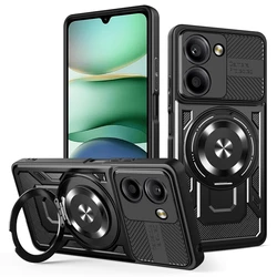 Shockproof Armor Phone Case with Ring Holder and Magsafe Magnetic Charging Cover for POCO C71 4G (Black)