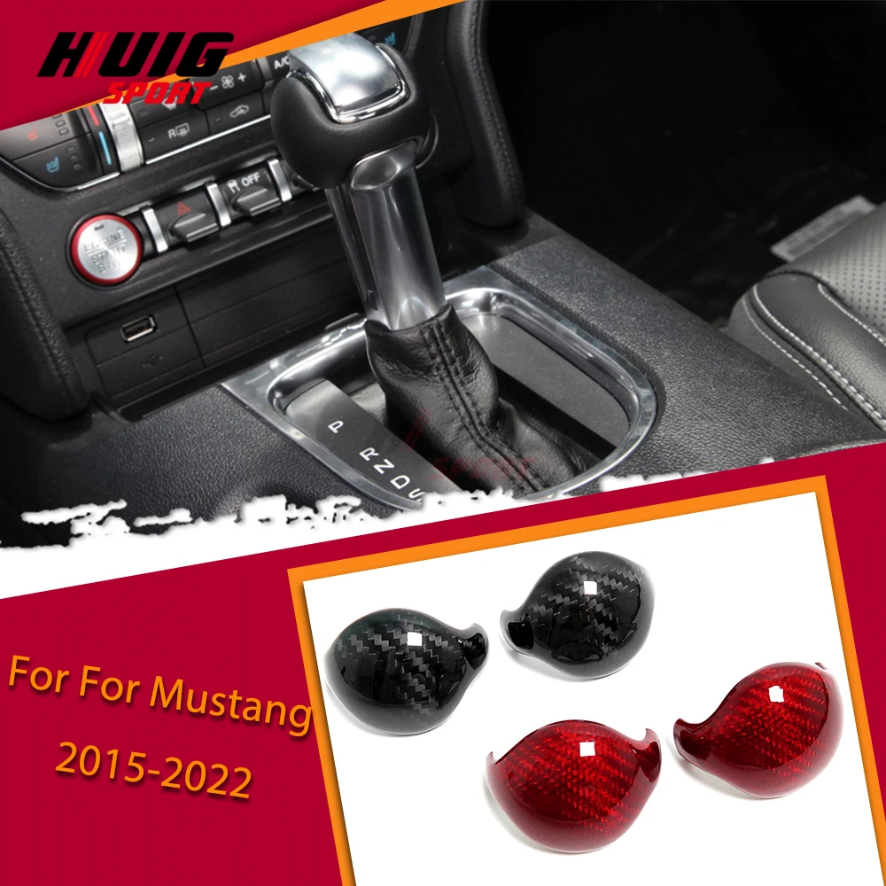

For Ford Mustang 2015-2022 Real Carbon Fiber AT 2pcs Car Interior Center Console Gear Shift Head Knob Panel Cover Sticker Trim