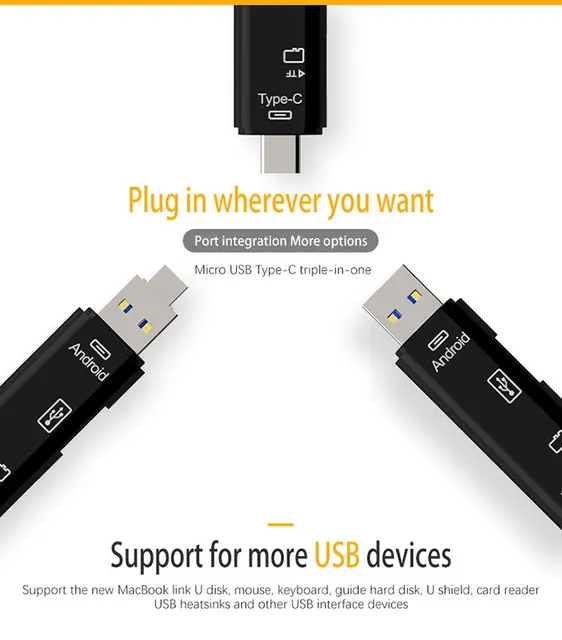 absuyy ca reader on Clearance- 3 in 1 OTG Mobile Phone Connection Type  C/Micro USB Host Adapter SD TF Card Reader for Samsung Galaxy 