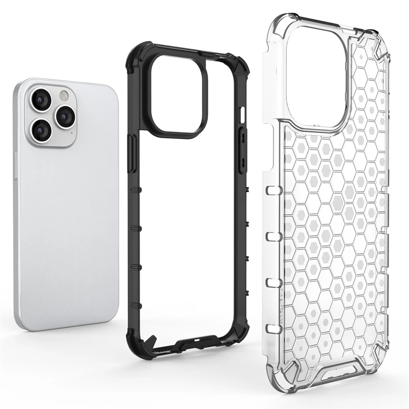 Honeycomb Clear Stødsikkert Etui Til Hybrid TPU Transparent Armor Cover iPhone 7 8 Plus 11 12 13 14 15 Pro Max_voghion.com