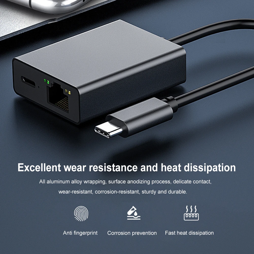 Type-C To RJ45 Internet Cable 1000Mbps USB Type C To RJ45 Lan Adapter Plug and Play Support PD Charging for Mobile Phone/Tablet