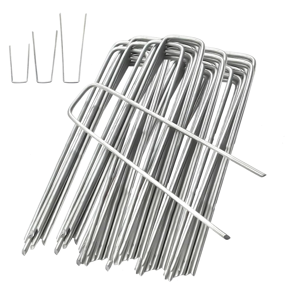 Garden Staples 10-50PCS Landscape Staples 10-30cm Gauge Stake Galvanized Garden Staple U-Shaped Pins for Sod Anchoring Fabric Irrigation Tubing