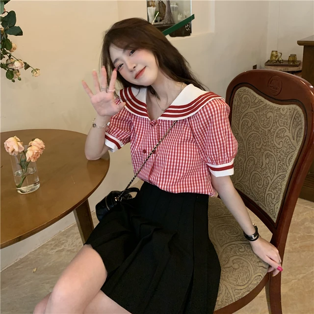 Blusas Sweet Lolita Style Plaid