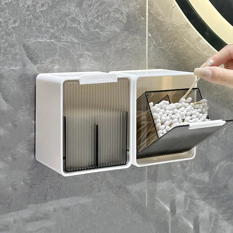 Wall Mounted Qtip Holder Canisters for Cotton Swab, Floss Qtip dispenser Qtip Jars with lid Cotton Ball Organizers Storage Box 2