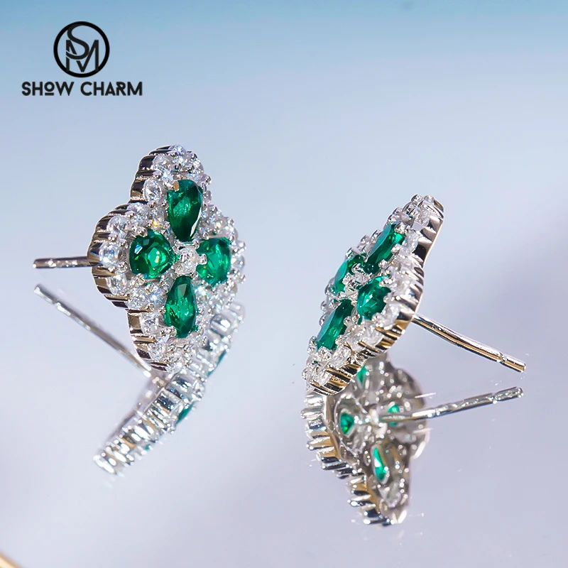 

Luxury S925 Sterling Silver Full 5A+ Zircon Earring Clover Green Blue Fine Jewelry Earrings for Women Summer Holiday Party 2023