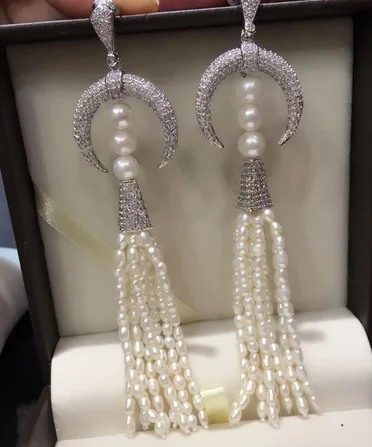 Hot sell European American styles natural white freshwater pearl micro inlay zircon accessories earrings fashion jewelry