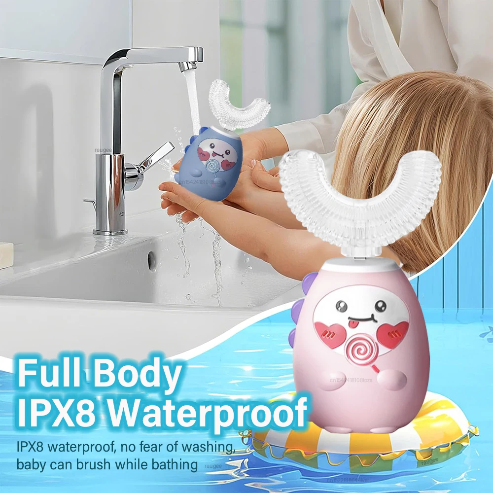 어린이 전동 칫솔 U자형 스마트 키즈 칫솔 충전식 360도 클리닝 자동 소닉 칫솔