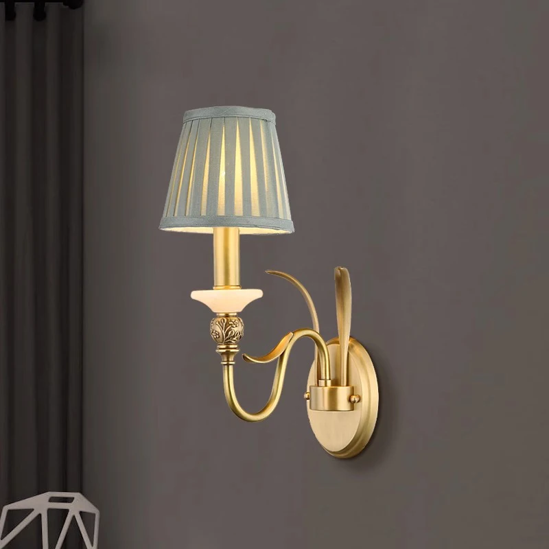 

American Style Rural Copper Wall Lamp Fabric Art Living Room Corridor Decoration Wall Lamp Corridor Bedroom Bedside Reading Lamp