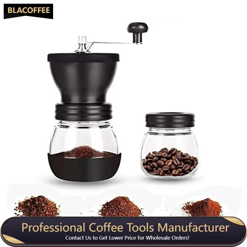 

Hand Coffee Mill Adjustable Portable stainless Steel Coffee Bean Grinders Clear Glass Jars Silicone Cover French Press