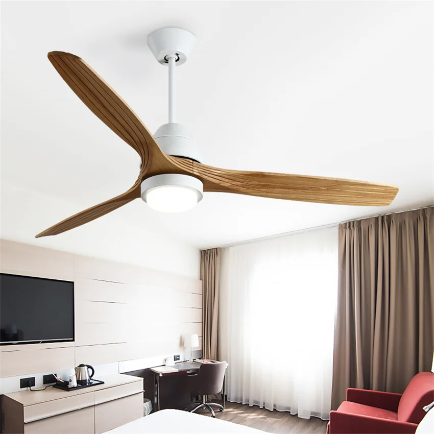 

52 inch LED Ceiling Fan Solid Wood Fan Lamp Frequency Conversion 3-color Ceiling Fan 6-speed Remote Control Retro Living Room