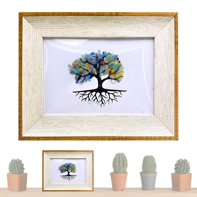 

Stained Glass Tree Handmade Sea Glass Home Decor Wall Art Colorful Tree Sea Glass Decorations 20x15cm Framed Sea Glass Picture