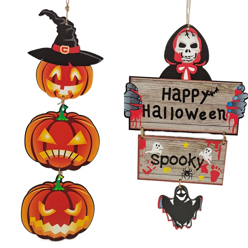 

2022 Halloween Style Wooden Handicraft Hanging on The Pumpkin Tree To Decorate The Outdoor Courtyard The Card Is Scary and Scary