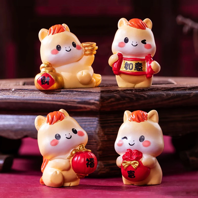2026 New Year Figurines Miniatures Cartoon Lucky Horse Micro Landscape Ornaments Home Desk Decorations Room Decor Gift