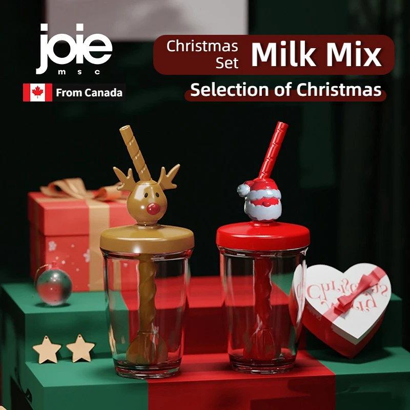 joie Christmas Straw Cup Manual Stirring Cup Coffee Soy milk Milk