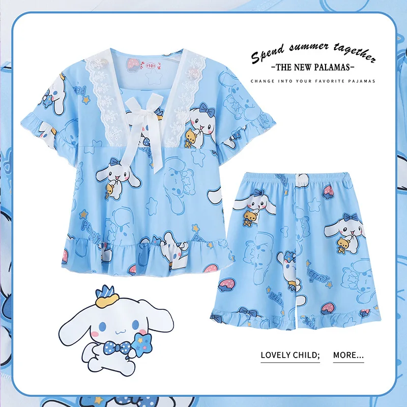 

Детская домашняя одежда Saniro Kuromi с мультипликационным изображением персонажей из мультфильма Hellokitty sumглушитель крутая одежда для сна аниме Cinnamoroll мягкая вентилируемая ночная рубашка милый подарок