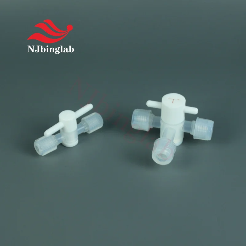 NJbinglab PFA 2-Way Manual Stop Valve for 1/4 Tube Semiconductor Manufacturing Chemical Transfer