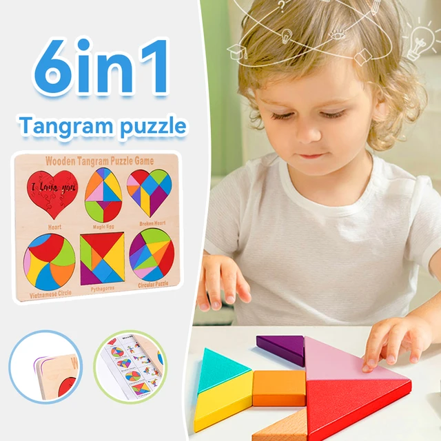 Blocks Puzzle Brain Teasers Toy for Kids Baby Smooth Surface Colorful 3D Tangram for Kids Learning & Education Toys M09 1