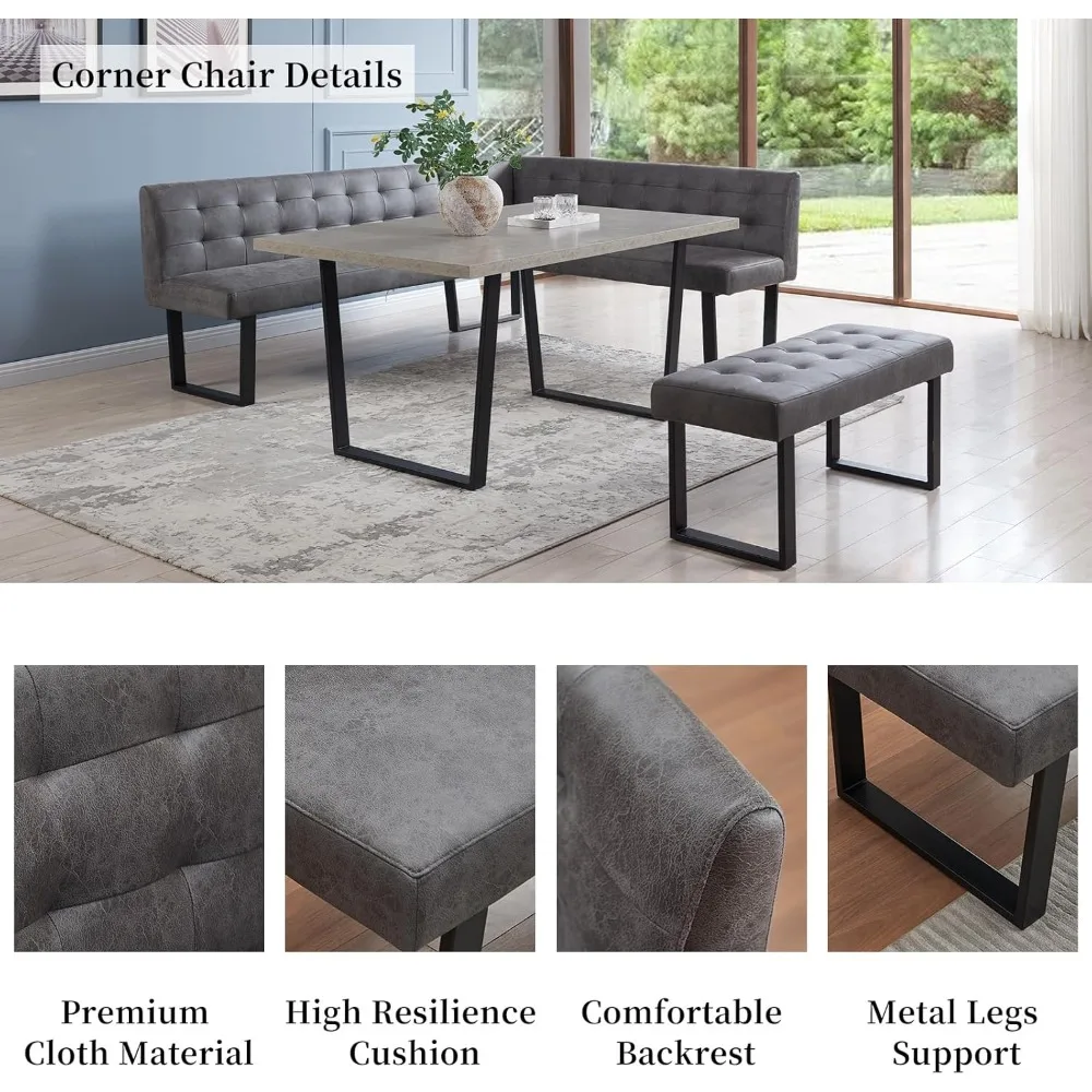 3 Piece Dining Table Set with Bench, 42.9 Inch Modern Kitchen Table with Left Seat Corner Bench and Bench Dining Room Sets 5