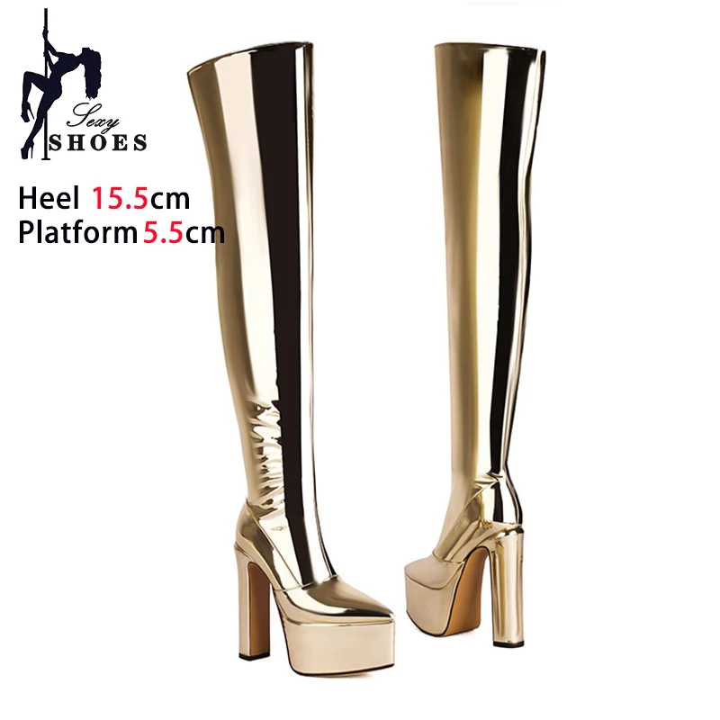 Night Club Party Long Boots Sexy Over The Knee Platform Shoes Women Pointed Toe Zipper High Heels Thigh High Autumn Winter Boots