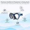 Youth snorkeling set: tempered-glass mask, adjustable-fit fins dry-top snorkel blue/gray, safe comfortable for kids and youth s