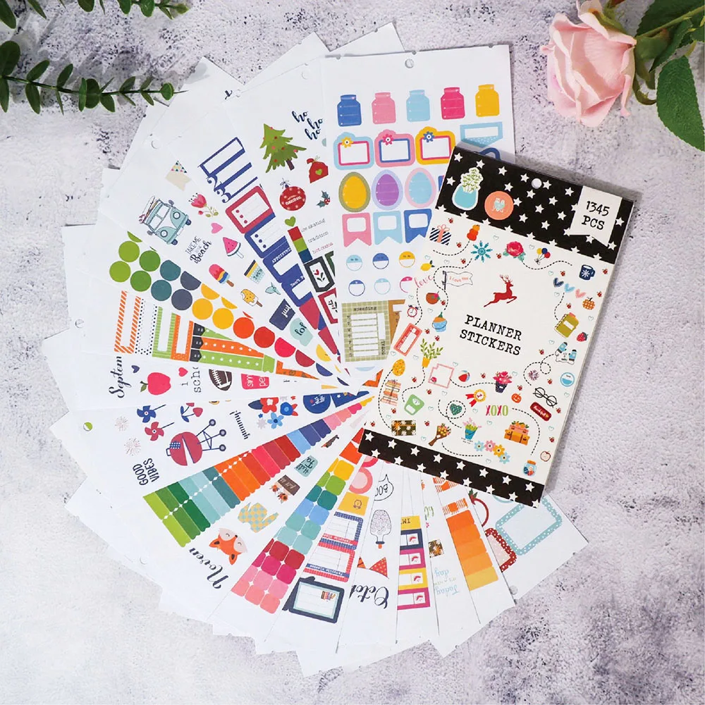 1345 Pcs Cartoon Planner Stickers Diary Scrapbook Label  StickersDIY Creative Decorative Supplies Stationery Stickers a6 retro notebook creative diary pu leather notebooks planner business executive notebook for office school stationery supplies