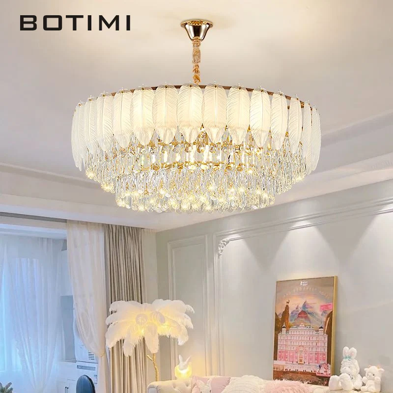 

Современные хрустальные люстры BOTIMI, роскошная подвесная люстра, освещение для комнаты, золотые романтические люстры для спальни E14, обеденные светильники