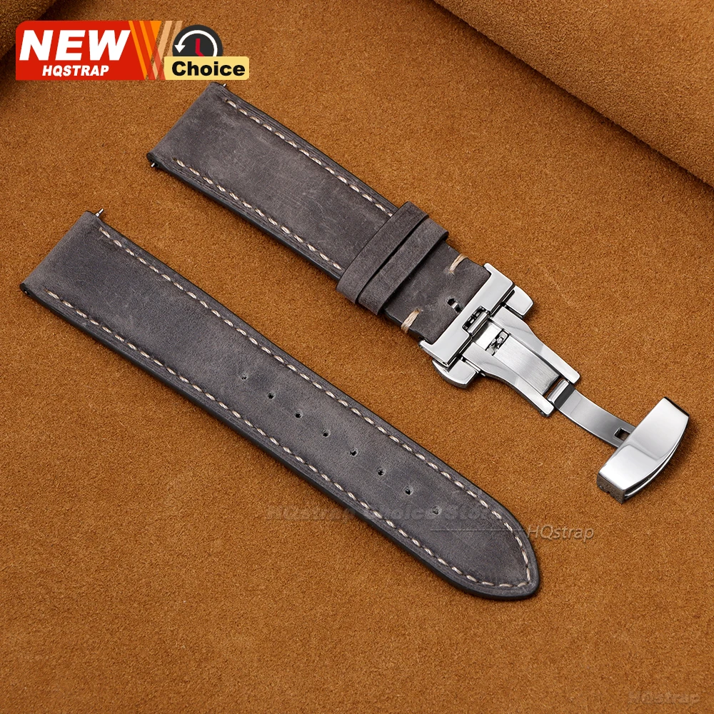 Elegant Genuine Leather Butterfly Clasp Watchband - Premium Strap Wristband Accessories