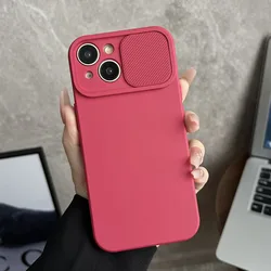 Shockproof Liquid Silicone Soft Phone Case with Slide Camera Matte Cover - iPhone 7 - 8 - SE3 (Camellia Red)