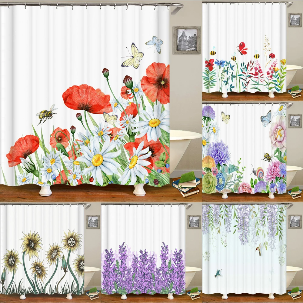 

240x180cm Bathroom Waterproof Shower Curtain Beautiful Flower Plant Leaves Printing Polyester Home Decoration Curtain With Hook