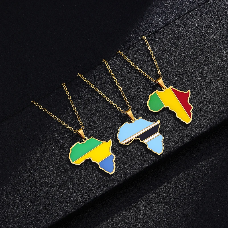 Stainless Steel Map Of Africa Pendant Necklace - Gold Plated Men Women Hip Hop African Jewelry 5 thumbnail image
