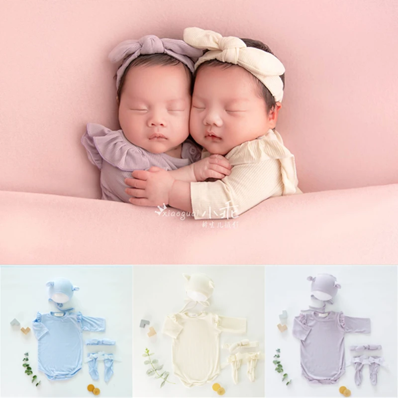 Dvotinst Newborn Photography Props for Baby Outfits Set Bodysuits Hat Socks Fotografia Accessories Studio Shooting Photo Props