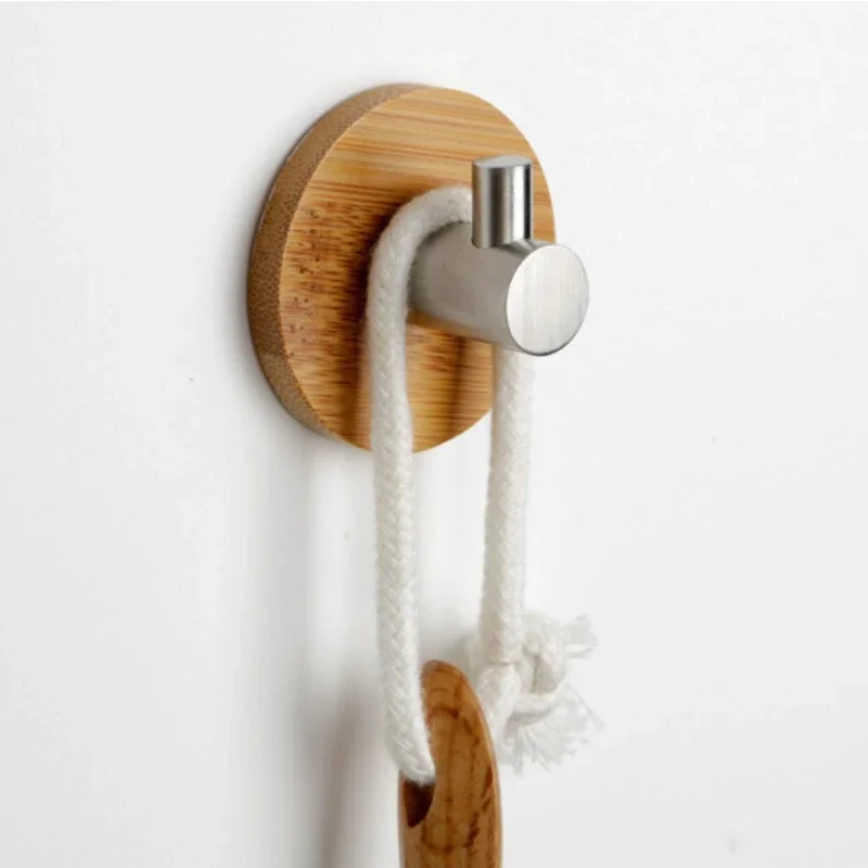 Hooks Wall-mounted Natural Bamboo Waterproof Hooks Towel Clothes Hats Holder Bathroom Wardrobe Kitchen Organization self adhesive hooks,multifunctional hooks,towel holder,self adhesive wall hooks,heavy duty hooks,bathroom organizer,home storage accessories
