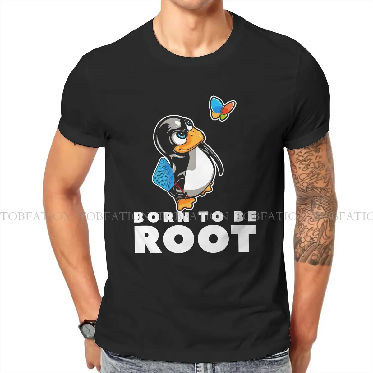 

Butterfly Killer Illustration TShirt For Male Linux Operating System Tux Penguin Camisetas Fashion T Shirt Print Fluffy