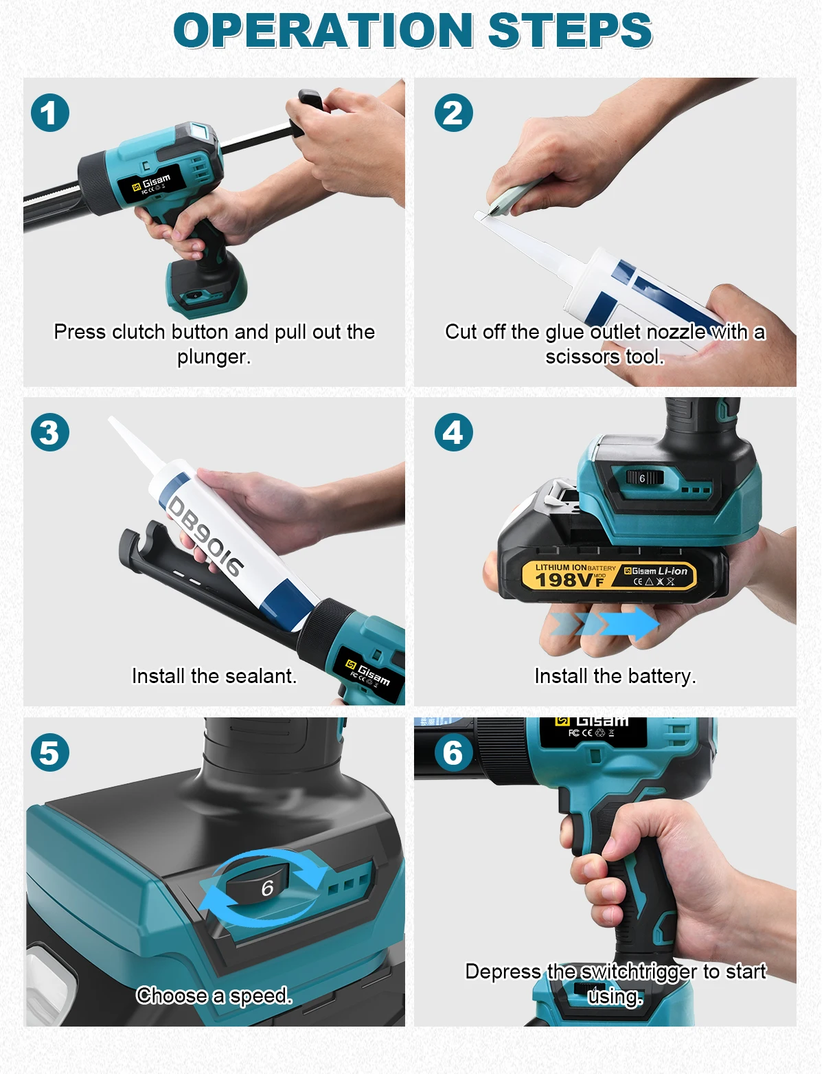 400KG Cordless Electric Caulking Gun 6Gears Glass Glue Gun Adhesive Glue Sealant
