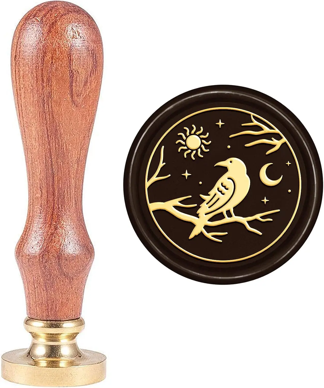 

1PC 30mm Crow Wax Seal Stamp Raven Sealing Wax Stamps Sun and Moon Vintage Removable Brass Head Halloween Wedding