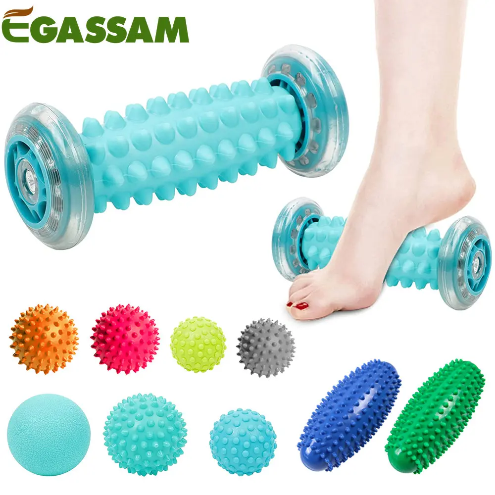 Foot Massage Roller & Spiky Ball Therapy Set, Manual Foot Massager for Plantar Fasciitis, Heel Arch Pain,Trigger Point Therapy