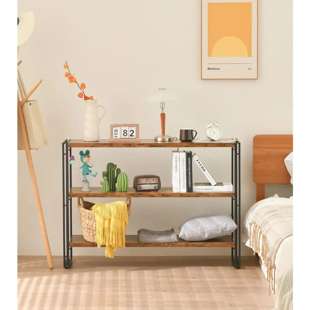 3-Tier Rustic Wood and Metal Industrial Bookcase - 40in, For Home Office, Bedroom, Kitchen, Bathroom Bookshelf 5