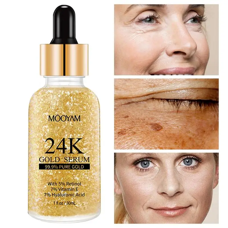 

24k Gold Hyaluronic Acid Face Serum Replenishment Moisturize Shrink Pore Brighten Skin Care Firming Facial Essence